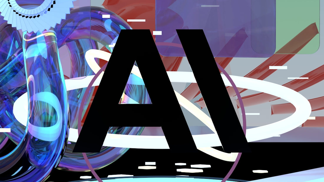 Bold 'ai' text with vibrant abstract digital elements.